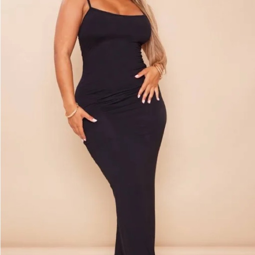 PrettyLittleThings shape black jersey strappy maxi dress
